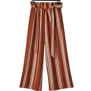 ILLA ILLA Rust Stripe Paperbag Waist Wide Leg Pants Small Boho Tie Waist
